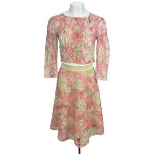 RINASCIMENTO SET Floral Sheer Lace Jacket And Flare Skirt Sz Small / XS